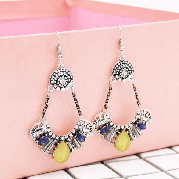 

dangle & chandelier vintage elegant simulated glass crystal rhinestone water drop earrings for women bridal wedding party afghanistan tribal, Silver