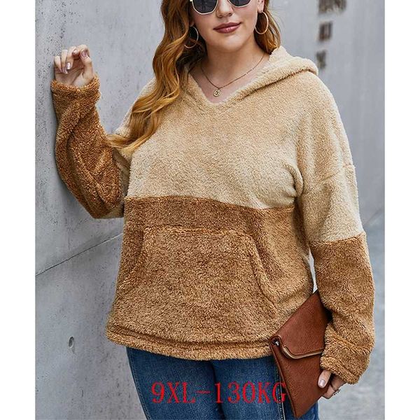 

autumn and winter plus size hoodie 5xl 6xl 7xl 8xl 9xl fashion plus size women's pocket warm casual hoodie bust 146cm, Black