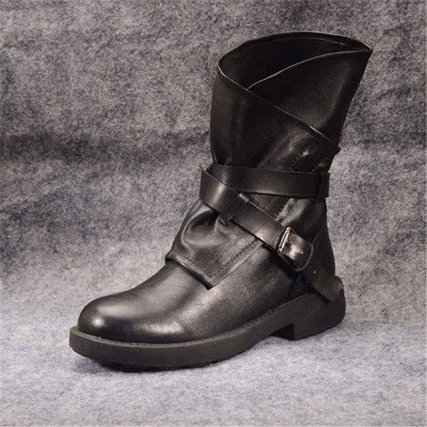 

ms low flat with leather riding boots round head boots british women fashion cool female cone leather # 39, Black