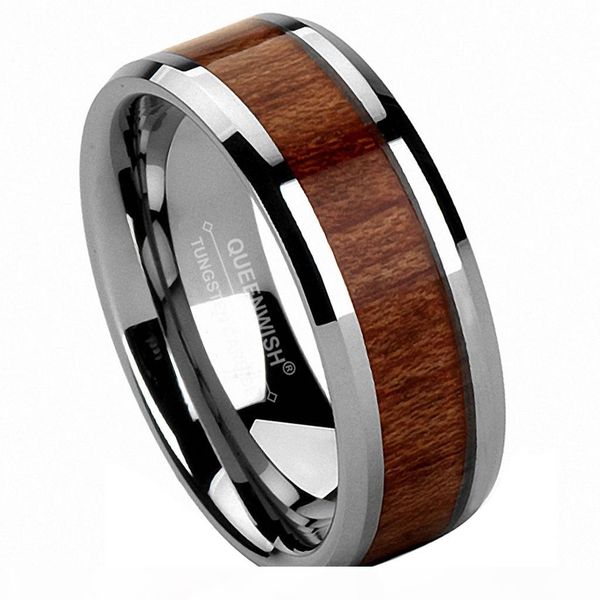 

mens wedding bands 8mm vintage hawaiian koa wood inlay silver tungsten ring infinity eternity ring jewelry, Slivery;golden