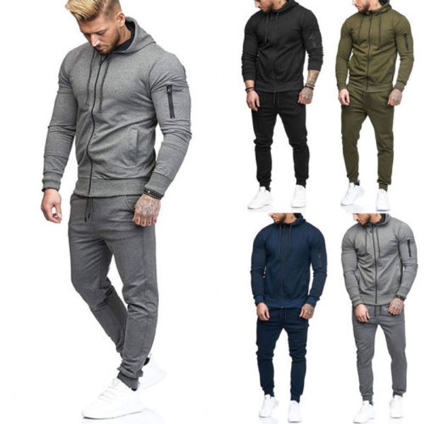 

new mens tracksuit jogging bottom sport sweat suit hoodie trousers pants set, Gray