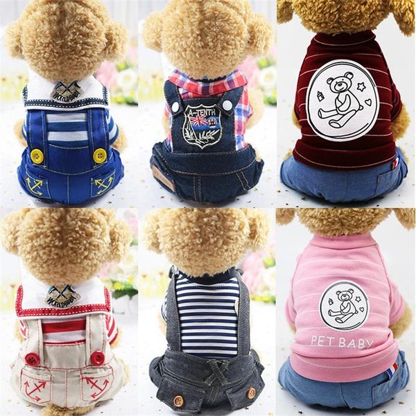 

fashion cat dog clothing four legs plaid striped animal design puppy denim sweater pet doggy clothes apparel spring and autumn 12gd e19