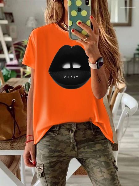 

tshirt fashion black lips printed short sleeve womens casual solid color tshirts summer women designer, White