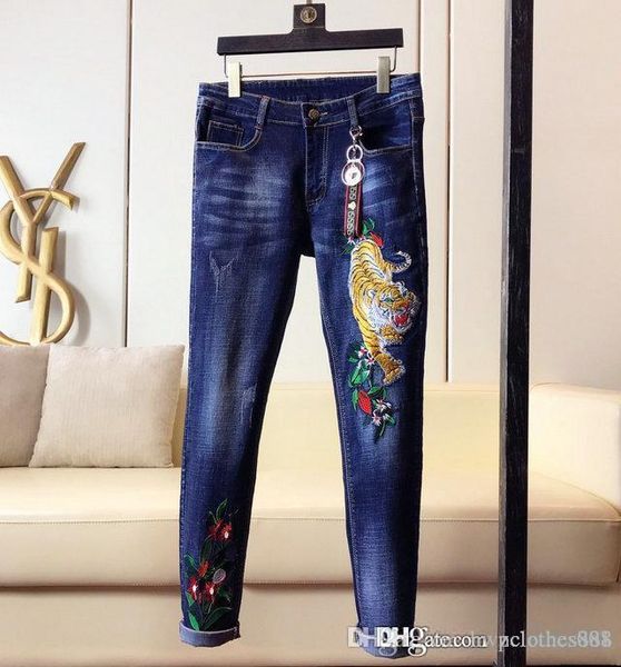 

2020 мужчин дизайнер jeansclothing дизайнер брюки мужские уничтожили тонкий деним прямой bikermens узкие джинсы мужские дизайнерские брюки, Blue