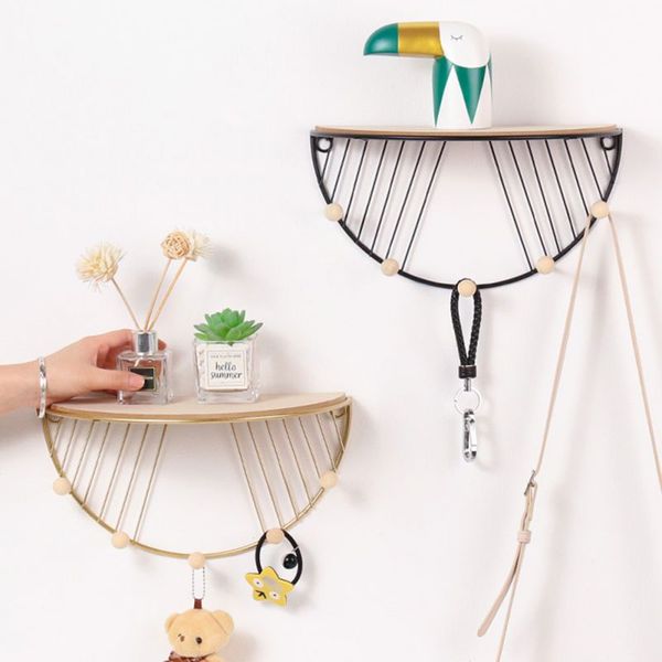 

wall hooks fashion minimalist wrought iron hook wall shelf household living room decoration multi-function key hook