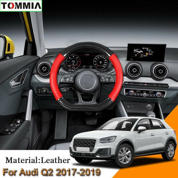 

car styling carbon fiber leather car steering wheel cover for audi q2 2017-2019