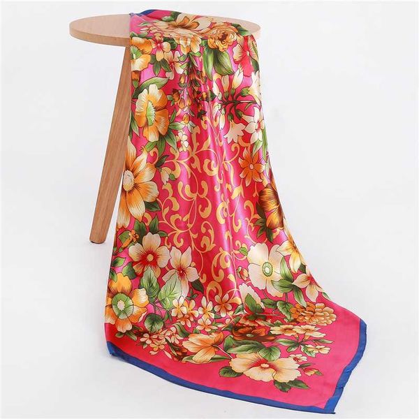 

new 2020 women silk scarf floral print hijab smooth satin headband lady foulard neck scarves female bandana shawls, Blue;gray