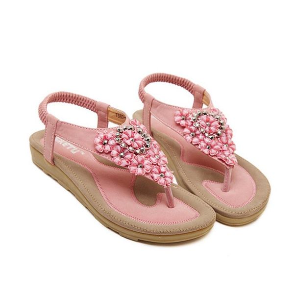 

chamsgend 2020 ladies elastic band rhinestone flowers flat bottom beach shoes roman style casual shoes open toe outdoor sandals