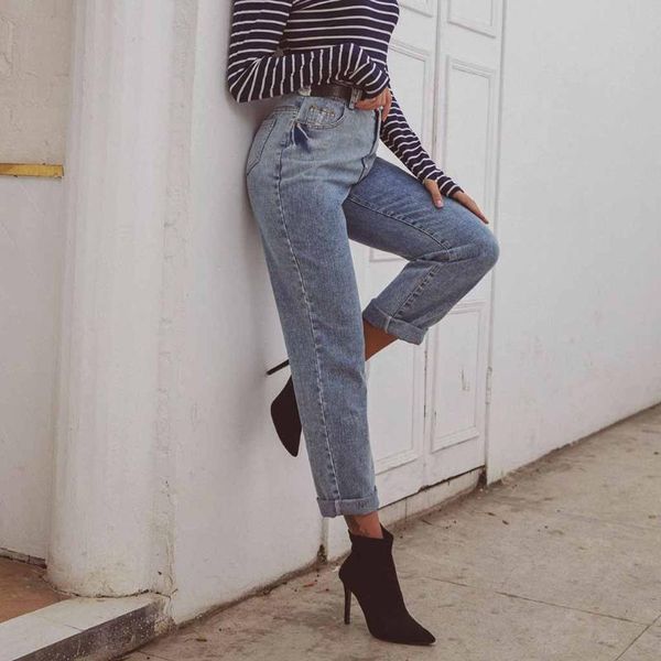 

jeans woman mom high waist jeans womens skinny winter black plus size pencil vintage denim ladies warm pants#g30, Blue