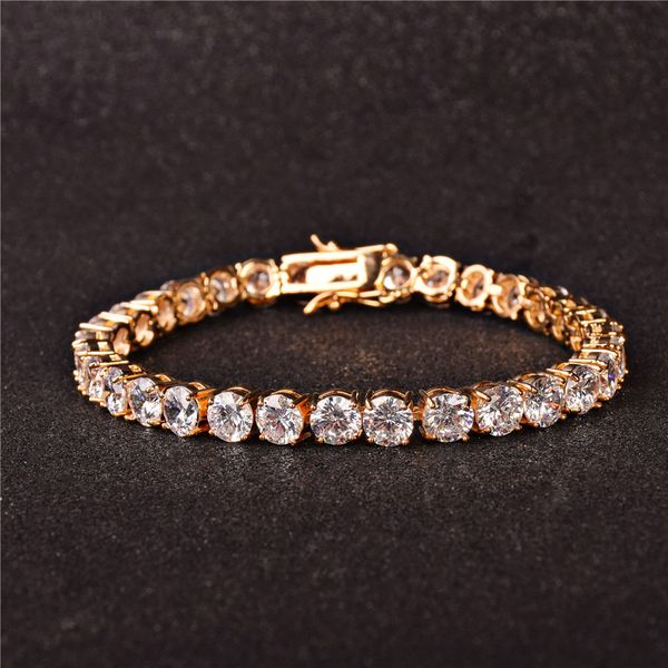 

3/4/5/6mm 7/8inch men iced out cut tennis bracelet triple lock hiphop 1 row luxury cz bracelets, Golden;silver