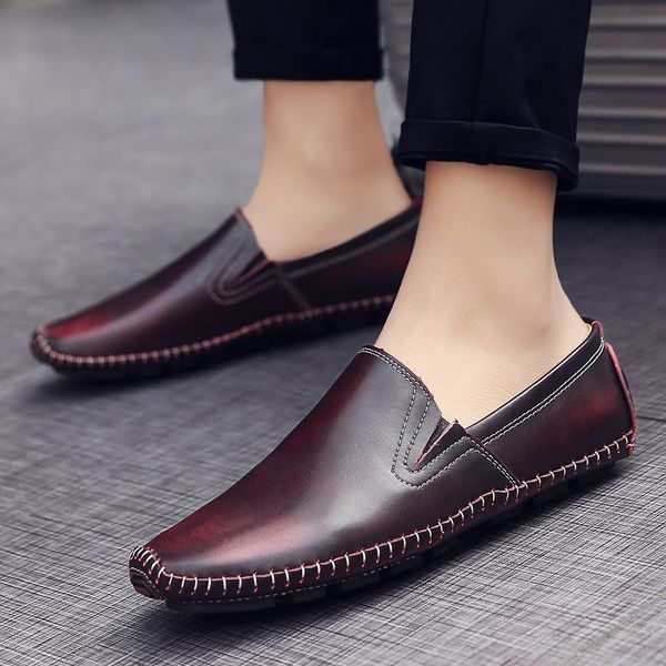 

2020 men genuine leathers casual shoes breathable mens shoes zapatos de hombre mens dress formal men loafers, Black