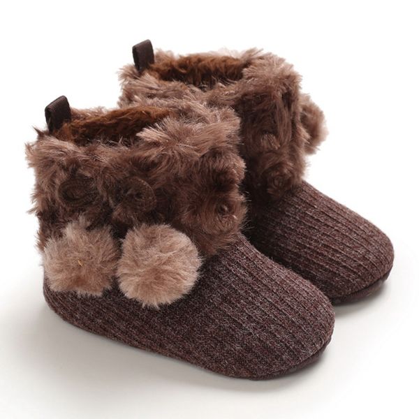 

warm newborn girls toddler boots winter first walkers baby girls boys shoes soft sole non-slip fur snow booties for 0-18m, Black;grey