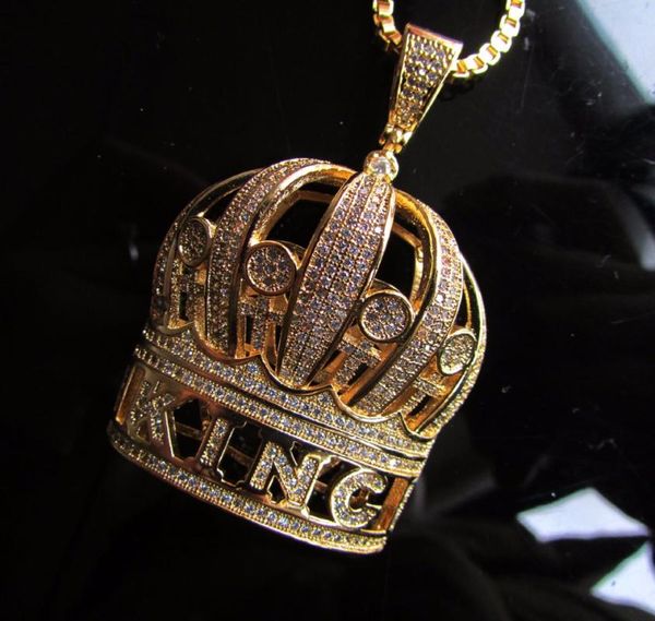 

gold color hip hop king crown pendants necklace iced out zirconia women necklace 24inch box chain, Silver