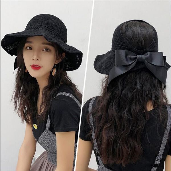 

new diy solid color sunshade bow hat cotton female bowknot visor caps casual shade hat empty girls ladies beach cap, Blue;gray