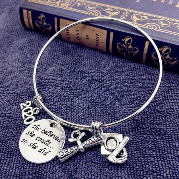 

1pc stainless steel women graduate-she believed adjustable bracelet graduation jewelry charm bracelet bangle mother gifts, Golden;silver
