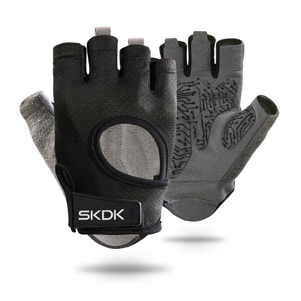 

skdk breathable fitness gloves antiskid palm strength weight lifting training gym sports weightlifting men and women, Black;red