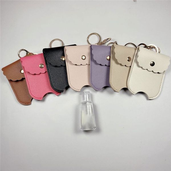 

trendy travel outdoor portable keychain leather case empty hand sanitizer bottle and keychain set holder hand sanitizer jewelry, Silver