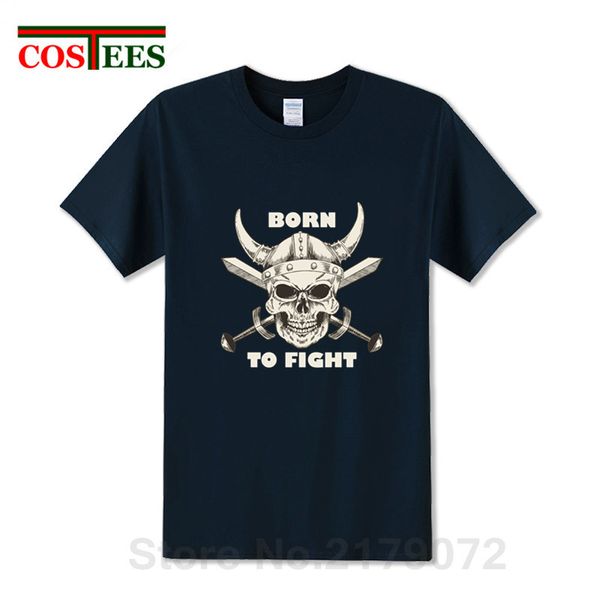 

2019 skull design vestido viking born to fight t shirt men vikings warrior berserker and norse t-shirt viking valhalla tee shirt