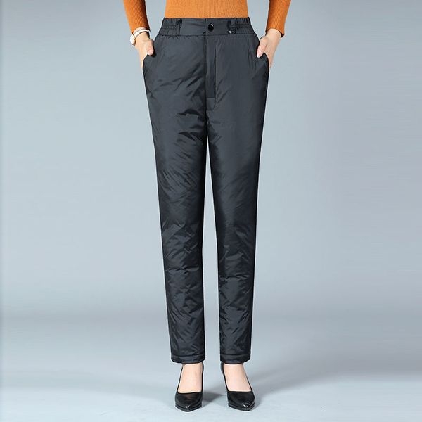 

middle aged women autumn winter loose casual straight pants female solid elastic high waist pants ladies thickening trousers c45, Blue