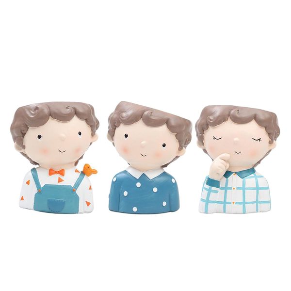 

3 pieces resin cute boy succulent planter bonsai pot flowerpot home decor e