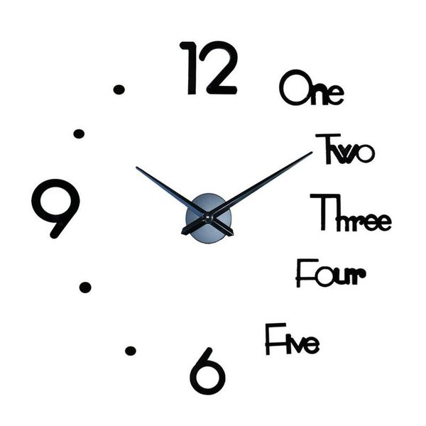 

black creativity diy punch-wall clock modern design home decoration mirror stickers wall watch horloge quartz needle