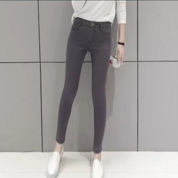 

fashion trendy jeans new high waist thick stretchy slim jeans ankle-length pencil pants for women gray, Blue