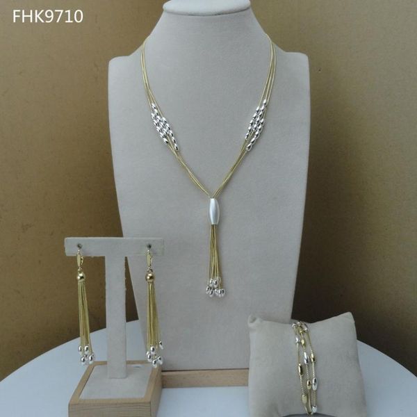 

yuminglai unique design luxury dubai woman two tones jewelry set nigerian african jewelry set fhk9710/fhk9711, Silver