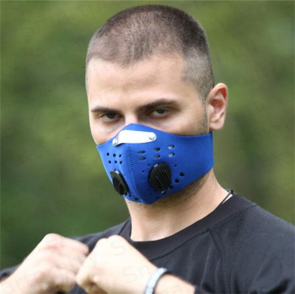 

with pm2.5 filter biker cycling face masks washable double valve face mask reusable washable masks anti-dust breathable valve mask e4710, Blue