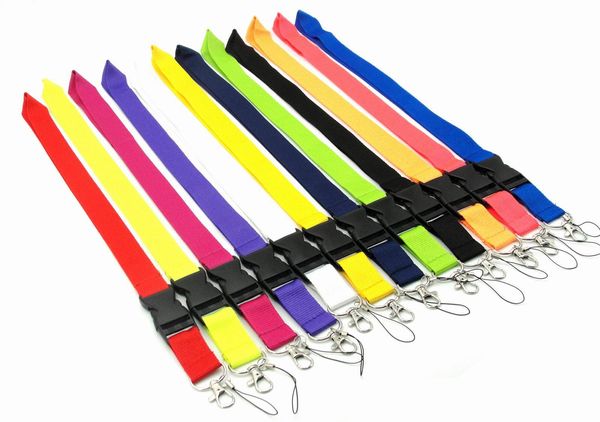 Mehrfarbige Handy-Lanyard-Riemen, einfarbig bedrucktes Logo, Kleidung, Sportmarke für Schlüsselanhänger, Ausweishalter, abnehmbare Schnallen-Lanyards, 10 Stück