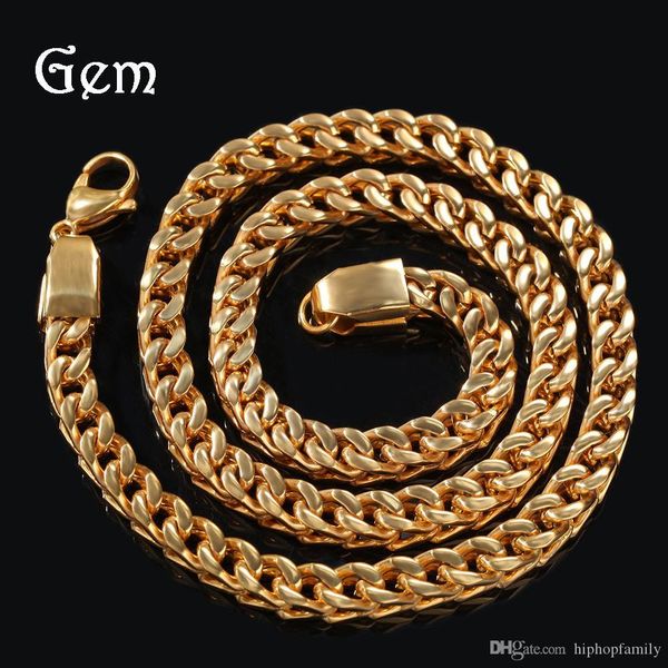 

6mm mens gold necklaces hip hop jeweley gold silver plated cuban link chains 316l stainless steel mens necklaces