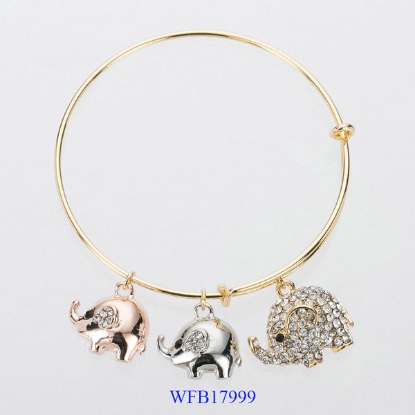 

gold plated adjustable elephant charm bangle, Black