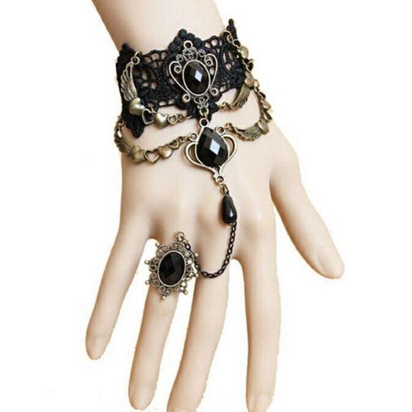 

otoky 2020 vintage steampunk gothic black lace bracelet for women lady popular beautiful heart shape lace bracelet mar27