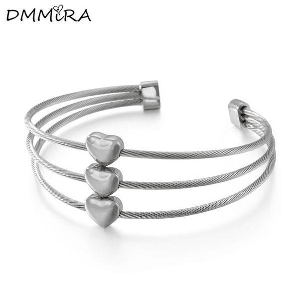

fashion women color rose gold cable wire mesh stainless steel three layer hearts clasp open cuff mesh bracelets bangle jewelry, Black
