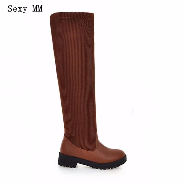 

spring autumn winter flat women over the knee boots woman thigh high boots shoes botas plus size 34-40.41.42.43, Black
