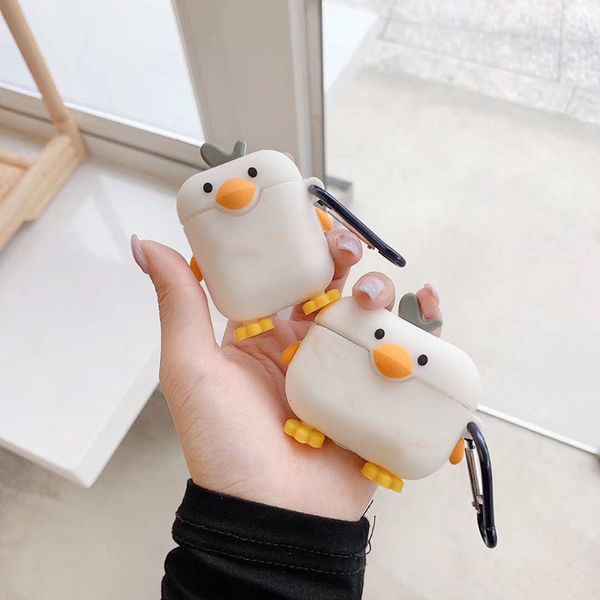 

3d cute duck wireless bluetooth earphone charging box case for airpods pro 3 silicone case for airpods 1/2 with keychain