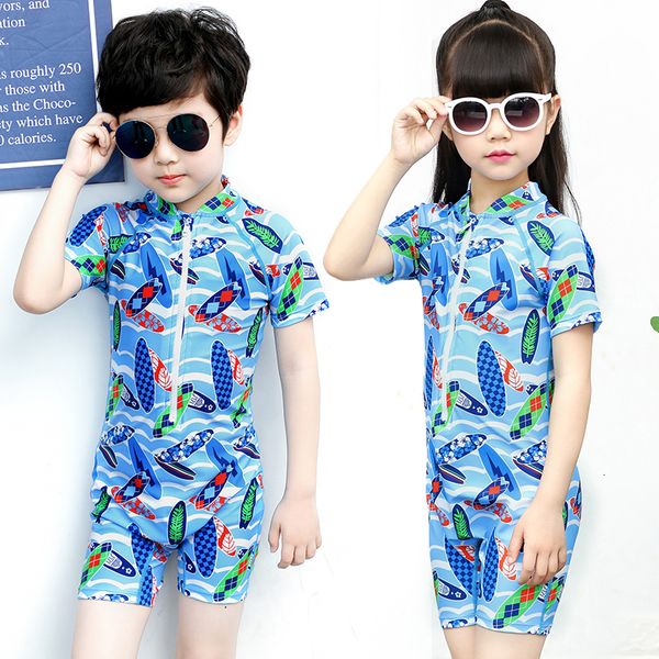

kids swimsuit upf50+ short sleeve sun swim suit one-piece beach swimwear swimsuit bathing suit zipper 3-10y boys girls toddler