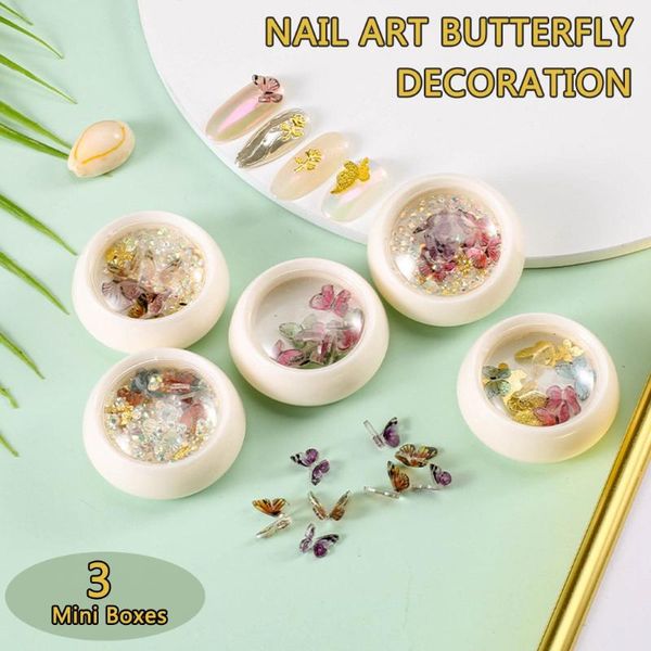 

3 mini box nail art decoration handmade resin acrylic nail sequin decoration butterfly jewelry accessories, Silver;gold