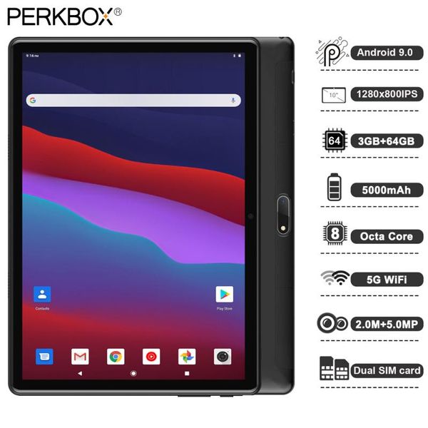 

tablet pc perkbox 10 inch octa core 3gb ram 64gb rom 5000mah battery google android 9 pie 5g wifi bluetooth