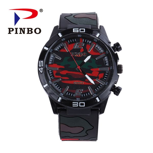 

new arrivals time-limited designers foreign trade selling camouflage silicone watch strap mens watch outdoor sports casual mens watch, Slivery;brown