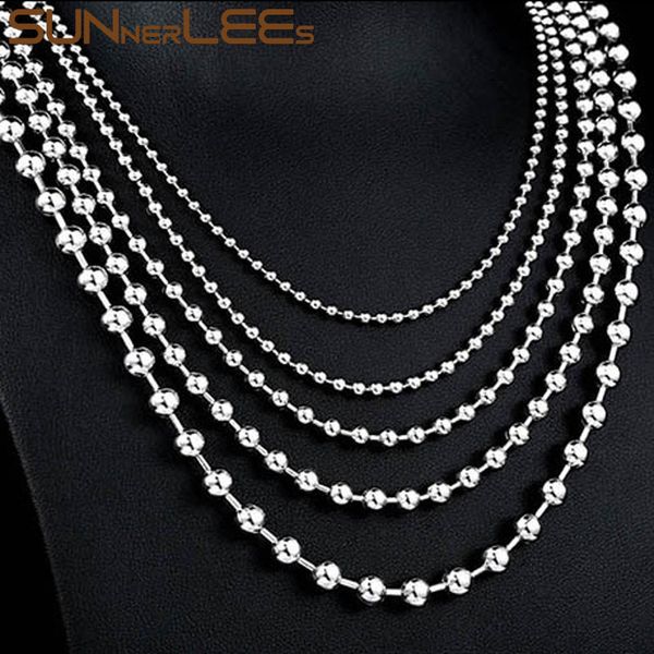 

sunnerlees stainless steel necklace 2mm~6mm beads link chain silver color high polished men women fashion jewelry gift sc189 n