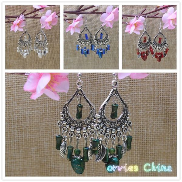 

2020 designer new bohemian antique gemstone earrings vintage fashion palace vintage long earrings wholesale, Silver