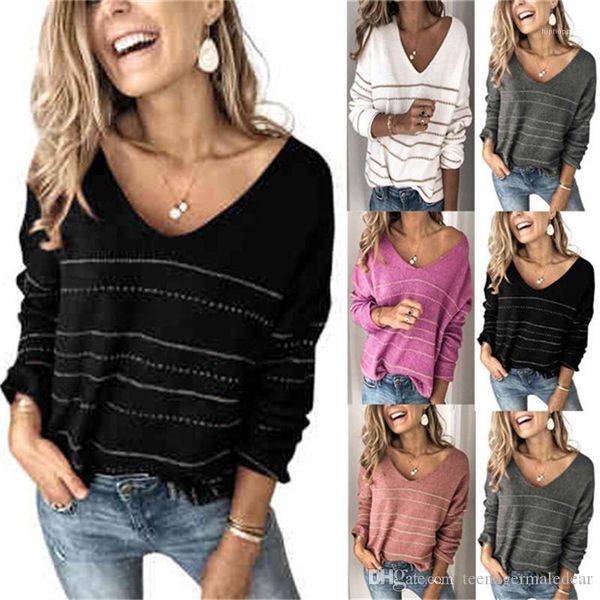 

winter casual loose long sleeved v-neck pullover thin sweaters fashion womens sweaters striped women designer sweaters autumn and, White;black