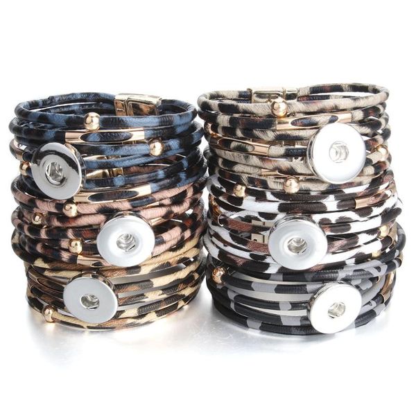 

new snap jewelry multilayer leopard leather snap button bracelet bangle bohemian wide for men women ze599, Red;blue