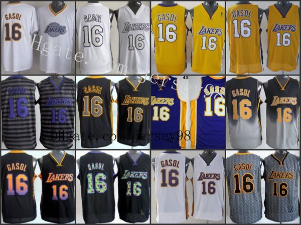 

los angeles laker men #16 paul gaslo yellow nba purple swingman jersey, Black