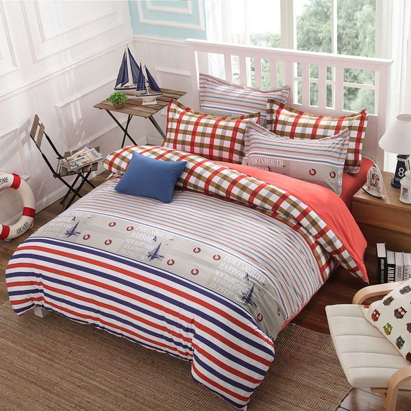 

cubrecamas- 4pcs stripe beddings cotton bed sheet duvet covers pillowcases super king  single or children size bedclothes