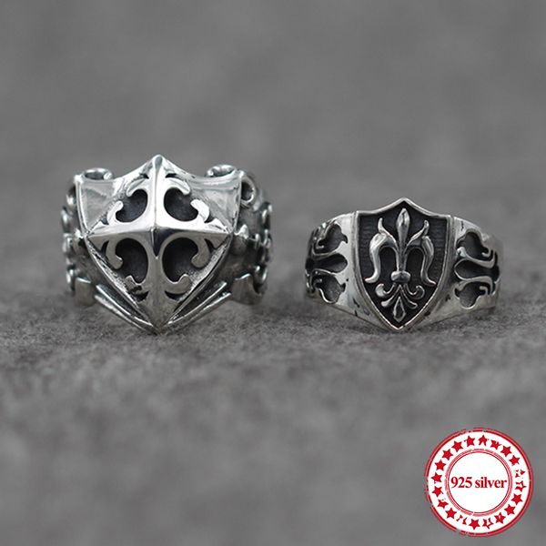 

s925 sterling silver men's ring new retro personality punk style fashion cross army flower open couple send lover's gift 2019