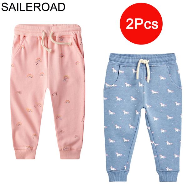 

saileroad 2pcs girls sweatpants unicorn pants for kids clothes rainbow children girls casual pants infant kids sports trousers lj200812, Blue