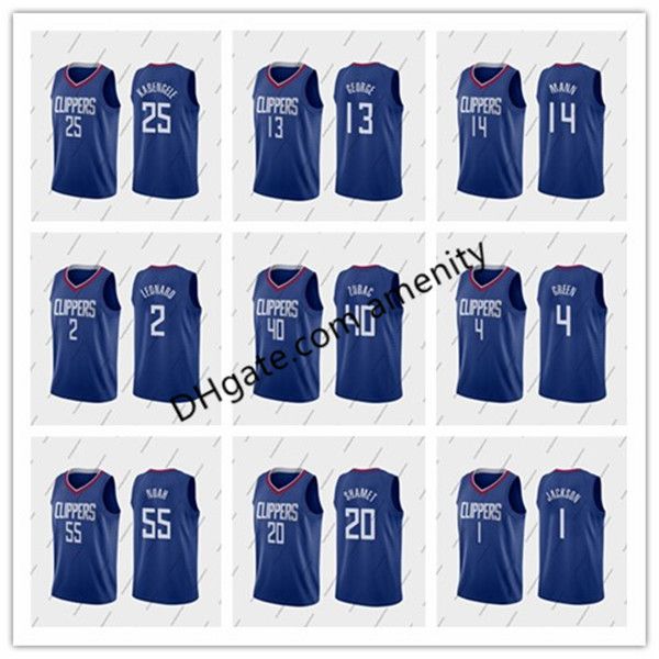 

men clippers la 13 george 22 green 23 williams 2 leonard 40 zubac basketball jerseys paul kawhi ivica lou blue icon jersey, Black