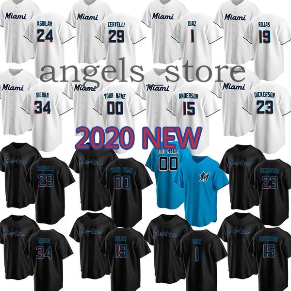 

2020 custom marlins bour realmuto fernandez brinson giancarlo stanton mattingly starlin castro straily dietrich rojas prado jackie robinson, Blue;black