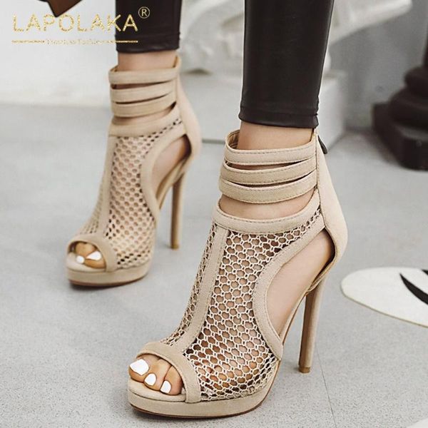 

lapolaka 2020 plus size 50 thin high heels summer sandals woman shoes hollow out women shoes summer boot sandals, Black